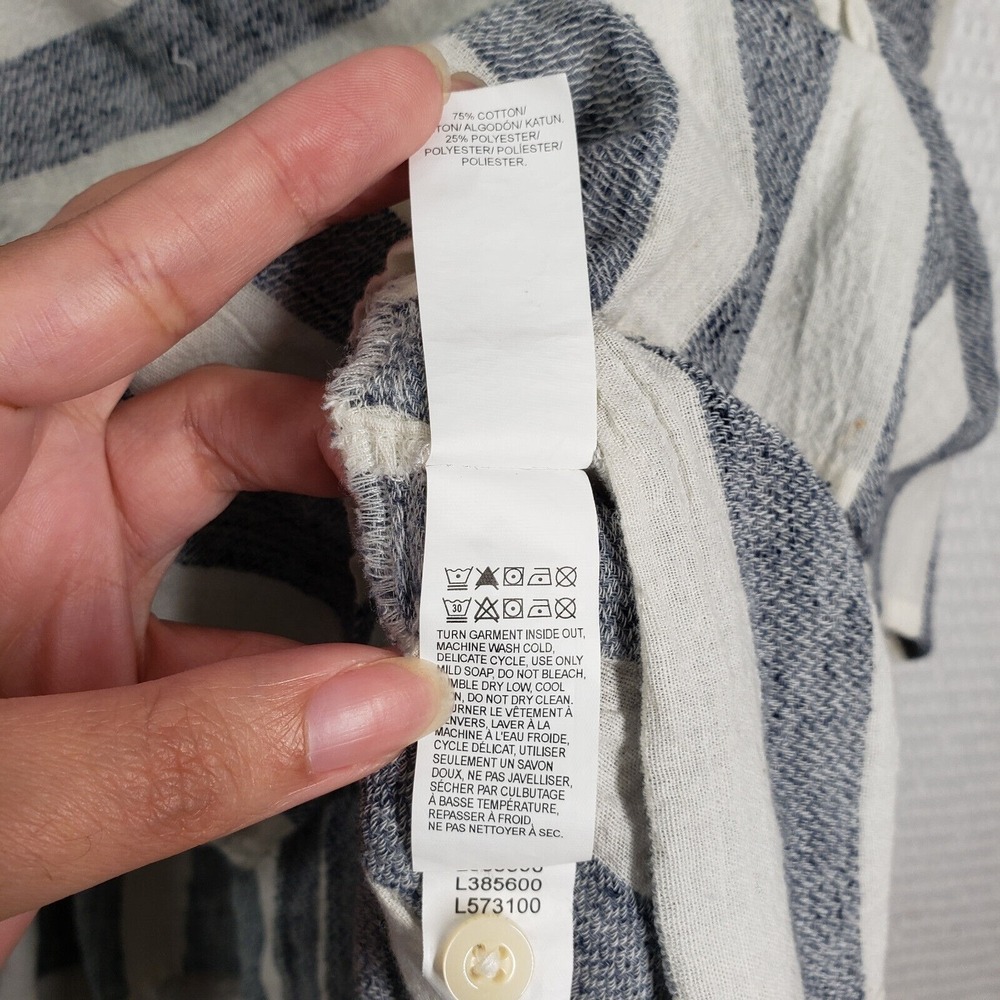 Lucky Brand Peplum Top Womens Medium White Striped Henley Boho Ruffle Western - Picture 13 of 16